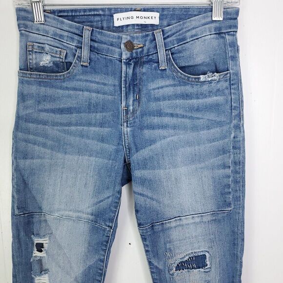 Flying Monkey Jeans Womens 25 Patchwork Skinny Asymmetrical Raw Hem Distressed - Picture 2 of 12